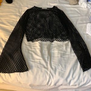 Bear dance long sleeve fishnet crop top